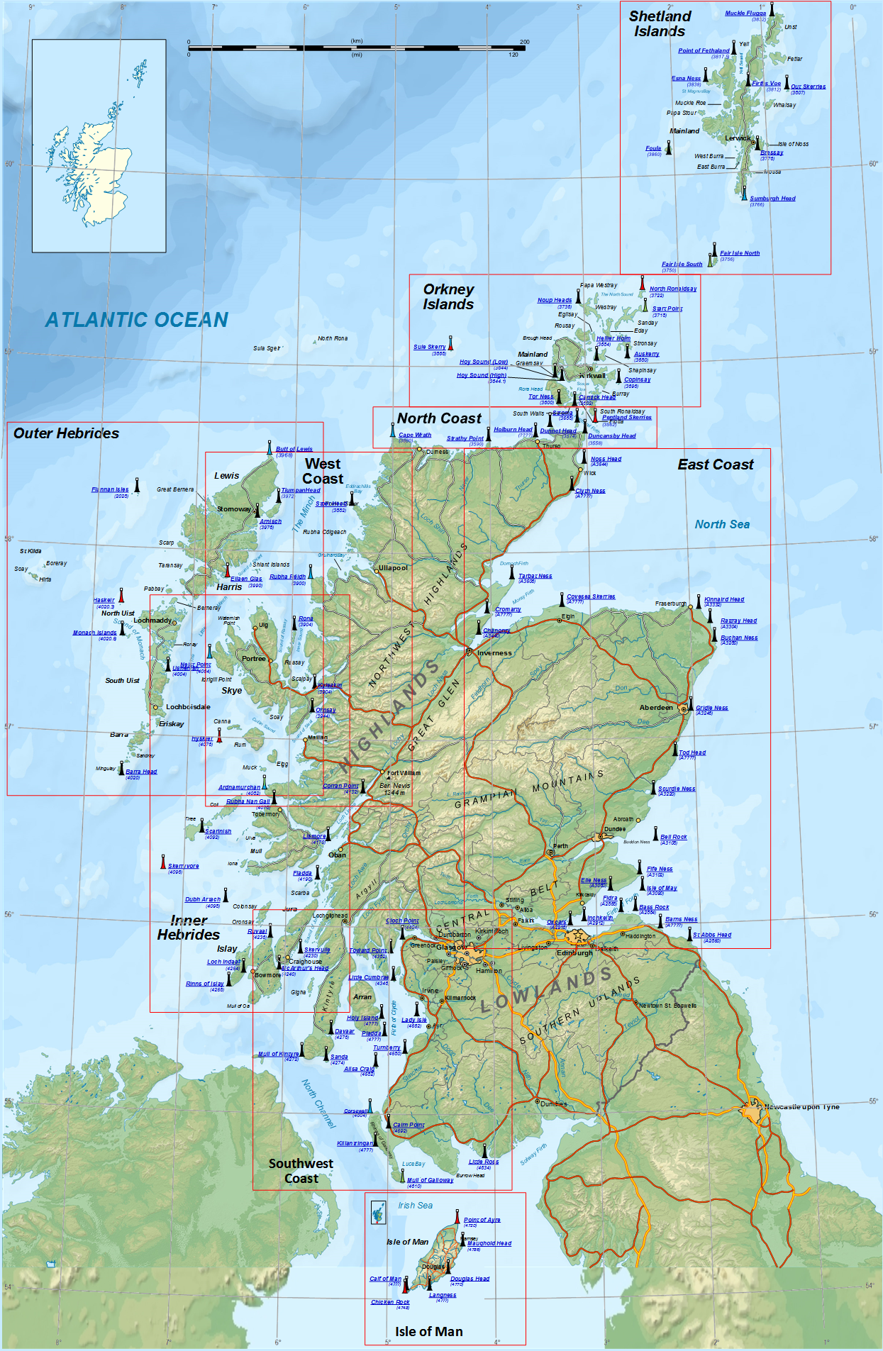 Lighthouse map of Scotland